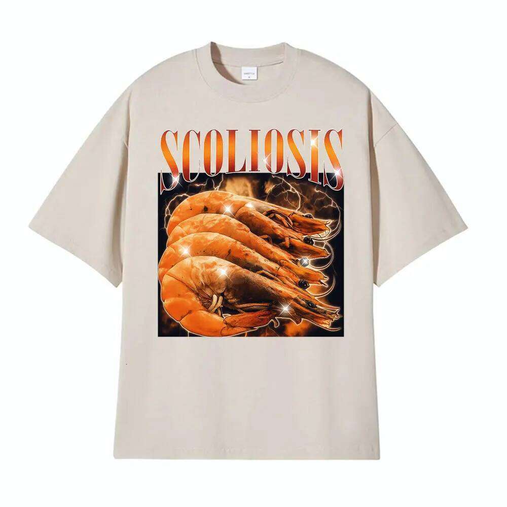 Funny Shrimp Scoliosis Printed T Shirt Men Women Clothing Vintage T-shirts Short Sleeve T-shirt Streetwear C260207