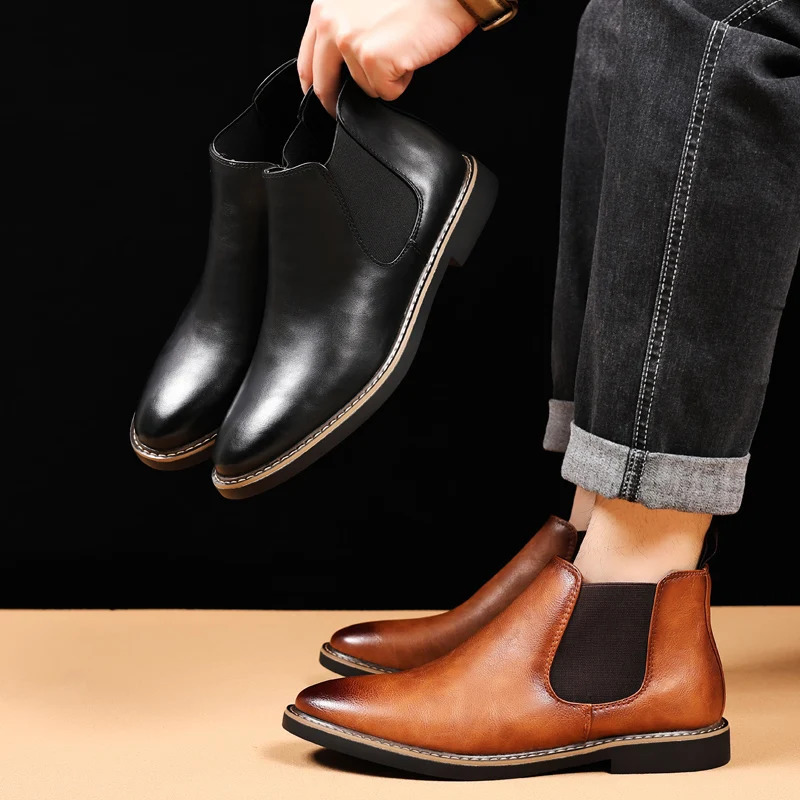 MAEDEF Men Boots Man Chelsea Retro Comfortable PU Leather Waterproof Ankle Fashion Black Brown Shoes Mens Boot 260208