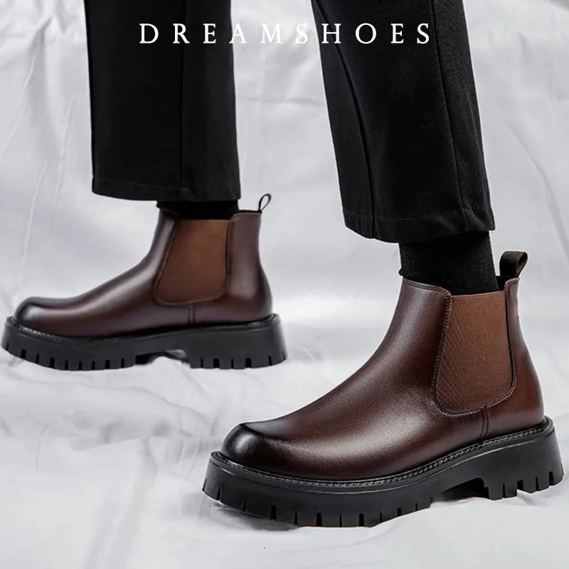 2025 British Style High Top Mens Chelsea Boots Increase Height Classic Elastic Band Men Autumn Winter Shoes 260208