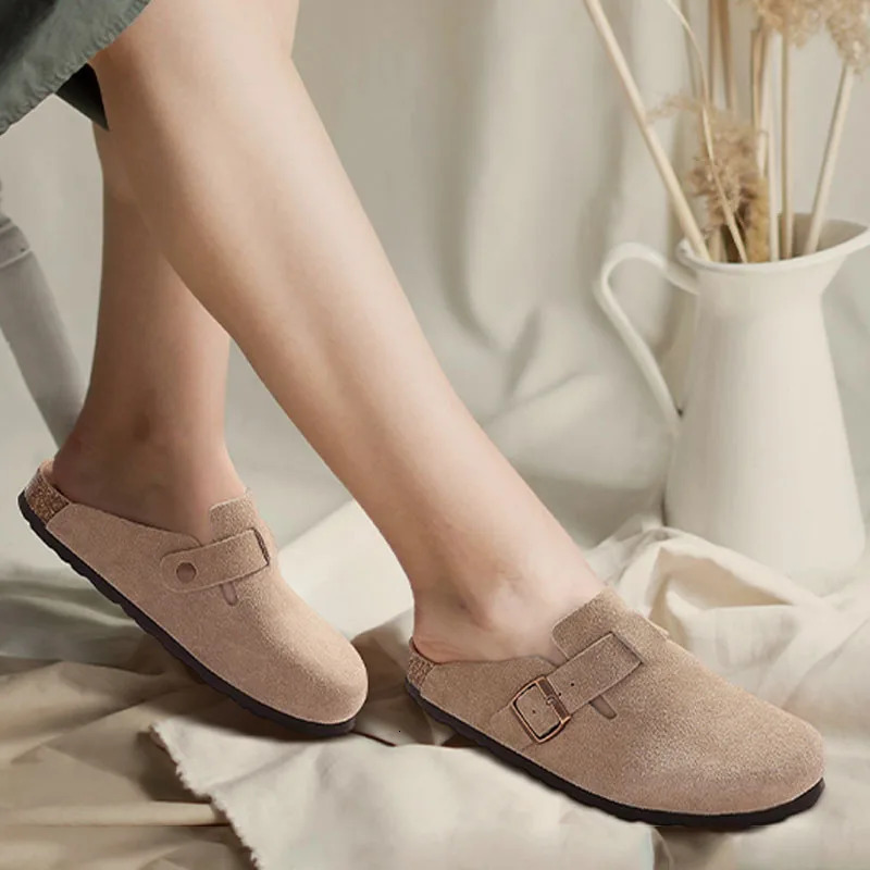 Litfun Suede Cork Clogs For Women Men Genuine Summer with Arch Support Leather House Mules Shoes Thick Beach Sandals 260208