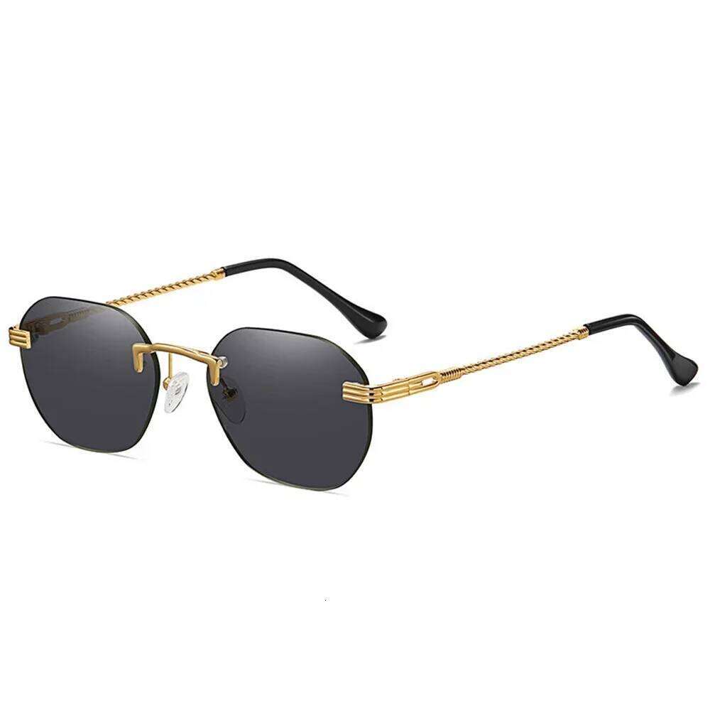 Brown Frameless Gold Metal Ladies Sunglasses Rimless Gradient Lens Blue Fashion Sun Glasses For Men UV400 Summer 2025 Y260207