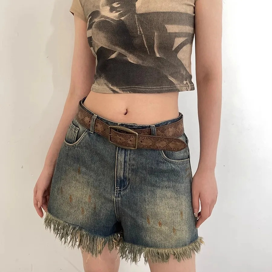 1pcWomen Western Belt Vintage Metal Buckle Leather Belts Country Cowboy Cowgirl Belt for Jeans 260124