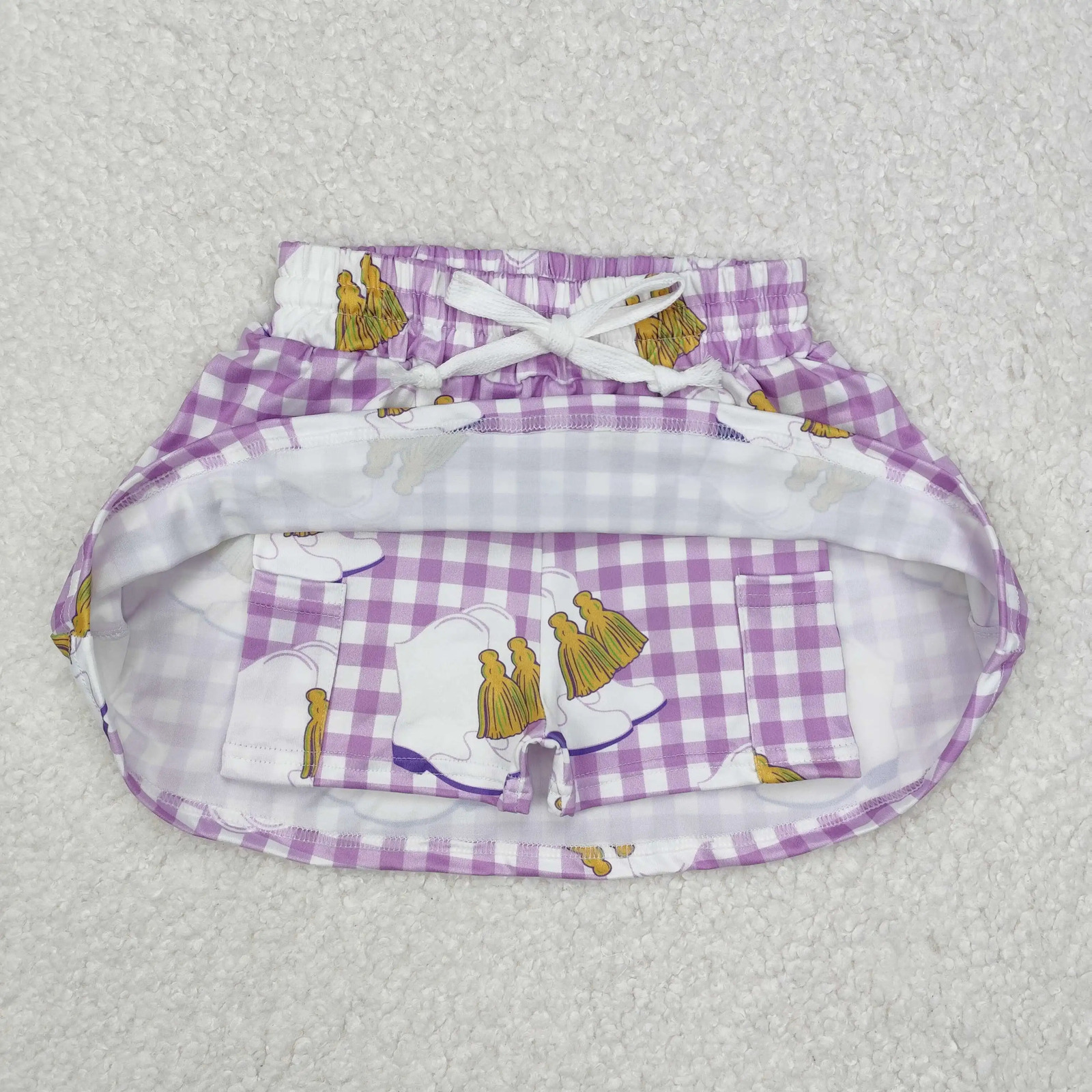 Wholesale Fashion Baby Girls Clothes Mardi Gras Checkered Bows Skort Skirts Shorts Children Infant Kids ner Clothing 260207
