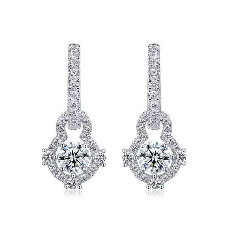 Cross Border Sparkling Moissanite Earrings Women S925 Silver Convertible Style Full Inlay Colored Gemstones