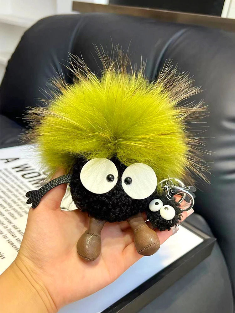 15cm Cute Cartoon Wool Small Coal Ball Car Keychain Real Raccoon Fur Pendant Elf Plush Ball Bag Pendant Hobby Collection Gift 260107