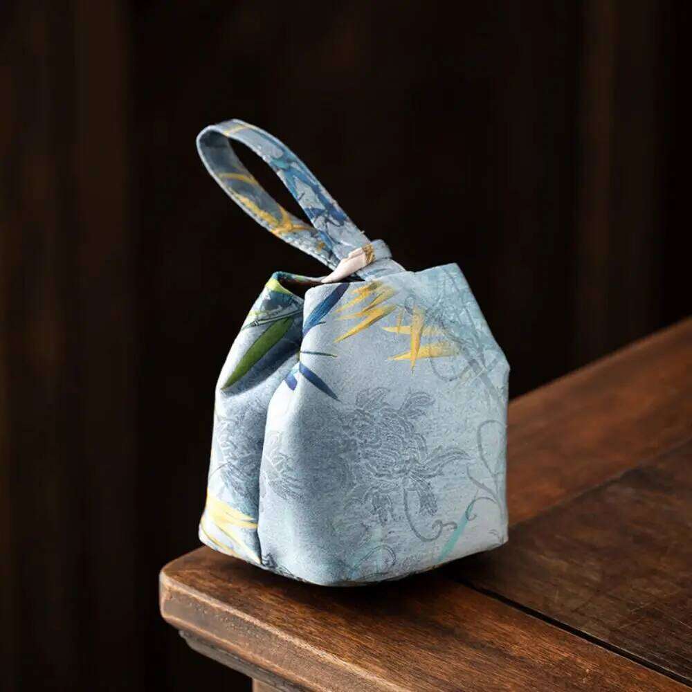 Chinese Style Teacup Drawstring Cloth Print Breakage-proof Teaware Storage Bag Portable Multifunctional Small Item Pouch