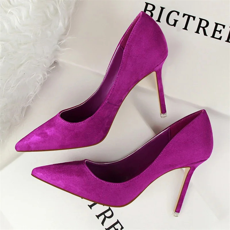 Summer Runway Style Silk Pointy Women Pumps Sexy Pointed Toe Slip On Purple High Heels Fashion Slingback Stilett Shoes 260208