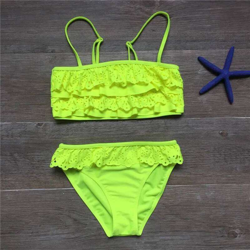 Girl Biquini Bathing Suit Teenagers Solid 2 Pieces Swimwear For Children Split Bikinis Set Kids Hollow Swimsuit Tankini C260207