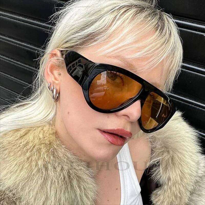 Oversized Pilot Women Fashion 2023 Luxury Big Frame One Piece Gradient Sunglasses Retro Classic Thick Shades Y260207