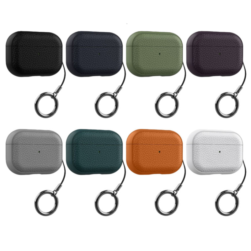 Simple lychee-pattern leather suitable for AirPods 4th 2nd 3rd generation, Pro 2, Apple Bluetooth earphone case