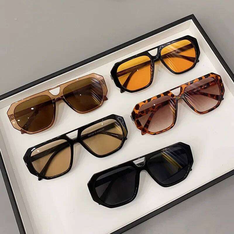 Vintage Square Sunglasses for Women Men Thick Frame Double Bridges Eyewear Female Polygon Sun Glasses Leopard Gafas De Sol Y260207