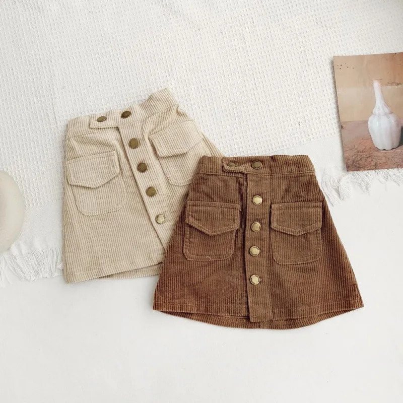 Baby Girl Aline Spring Skirt Corduroy Half Solid Classic Short Autumn Wrapped Hip Versatile Childrens 260207