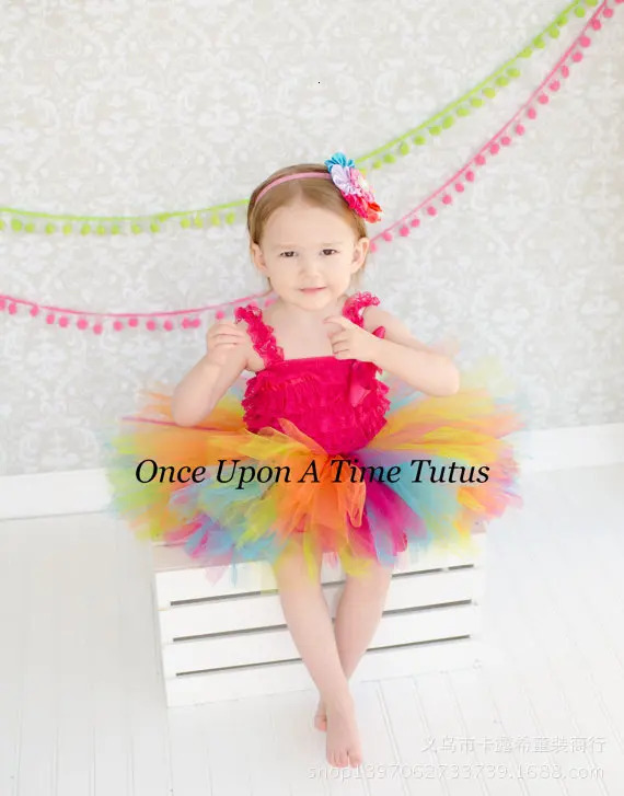 Girls Rainbow Color Tutus Skirts Baby Handmade Multicolor Tulle Ballet Dance with Flower Headband Kids Party Pettiskirts 260207