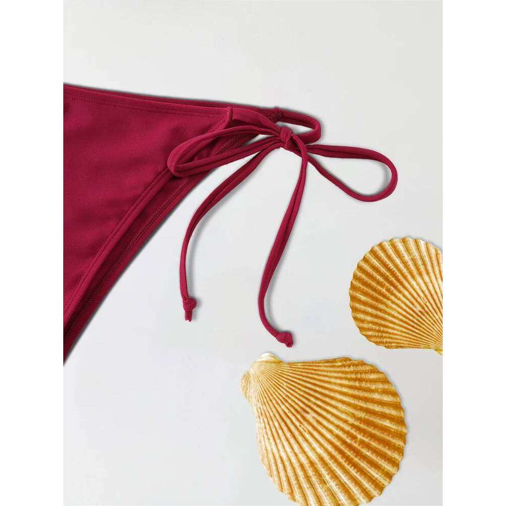 2Pcs/Set Women Thong Set Side Lace-up Sexy Swimsuit Bandage Neck Tie Swimwear Adjustable Brazilian Style Bikini Underwear C260207