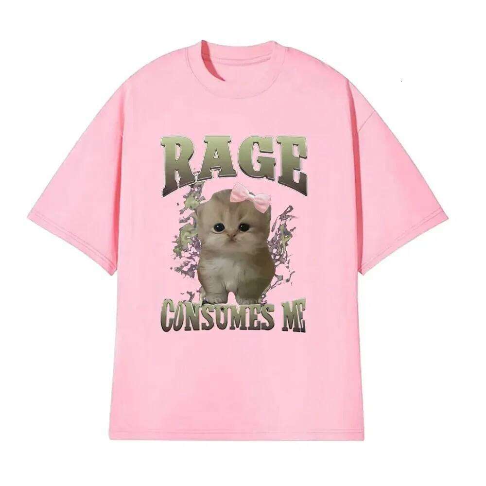 Rage Consumes Me Funny Cat Meme Printed T-shirt Women Fashion Kawaii Casual Loose T-shirts O-Neck Short Sleeve Tee Shirt Unisex C260207