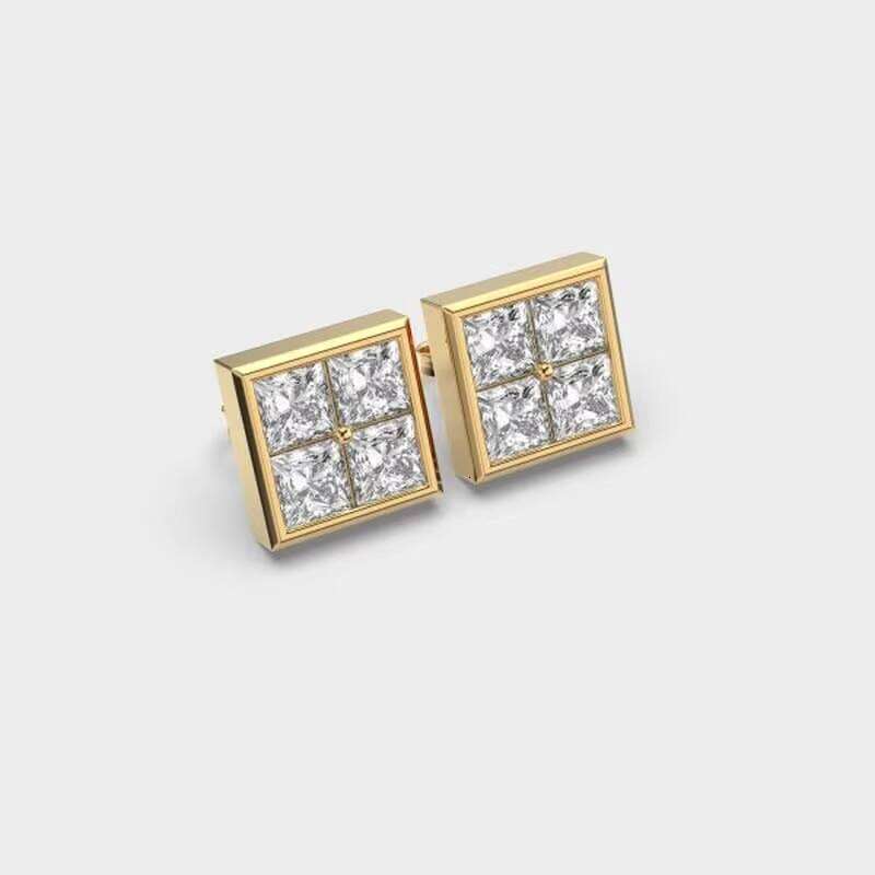 Moissanite Earrings Women 0.23-0.29Mm Princess Faceted Minimalist Stud Earring Gold Plated 925 Sterling Silver Anniversary