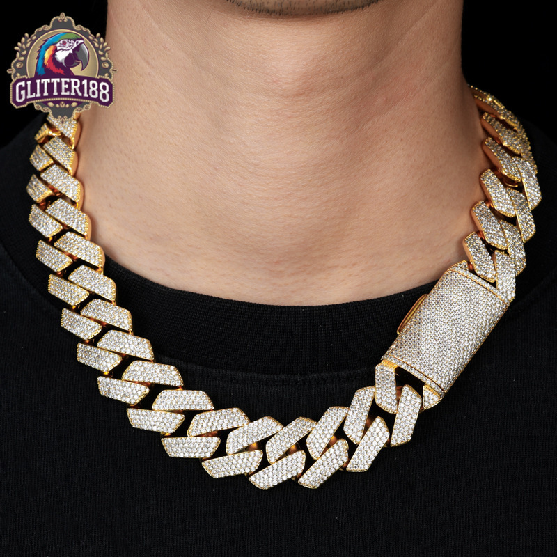 Heavyweight 22mm Diamond Miami Cuban Link Chain 18K Gold Plated silver Hip Hop Necklace Jewelry Factory Wholesale