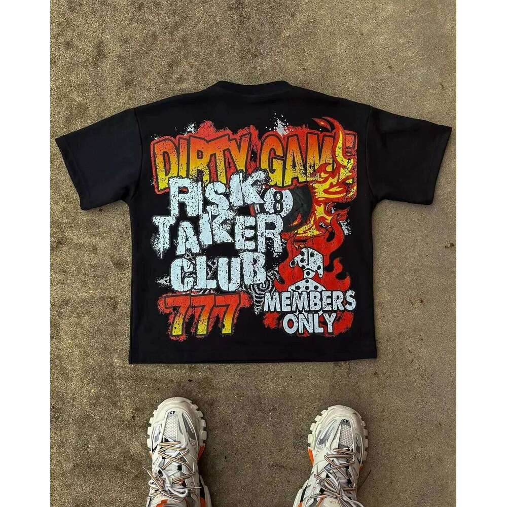 American Trend Retro Oversized Cartoon Printed T-shirt Women Y2k Cotton Round Neck Short Sleeve Harajuku Gothic Summer Tee Tops C260207