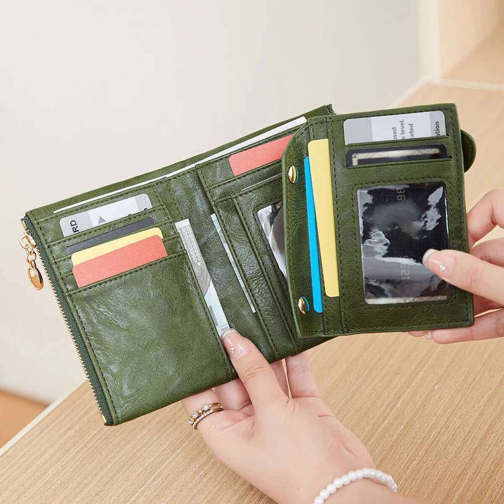 Retro Wallet Women's Short Three fold Large Capacity Double Zipper ID Credit Card Holder Minimalist Solid Color Lady Coin Purse Y260206