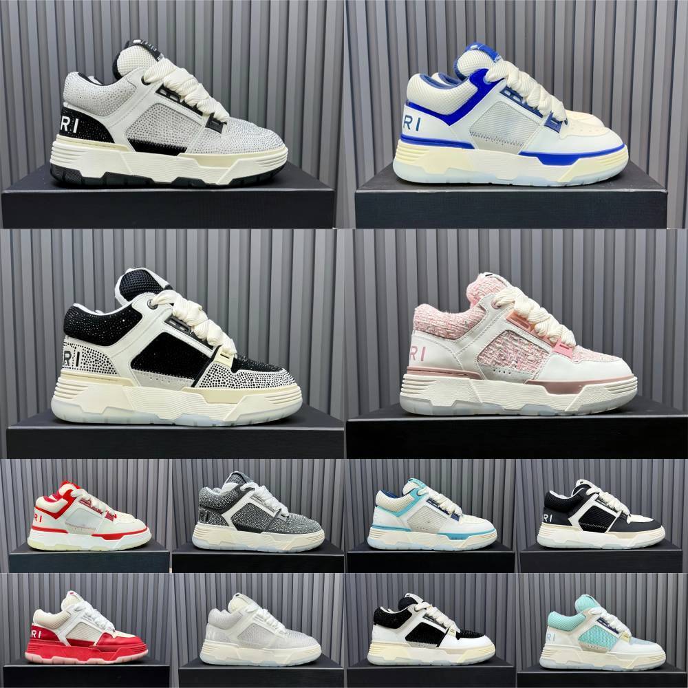 Designers MA1 MA-1 CRYSTAL Casual Shoes MA2 Leather Mesh Fashion Sneakers Men Women Platform Low Top Lacing White Black Bread Shoe Pink Green Light Blue Powder Trainer