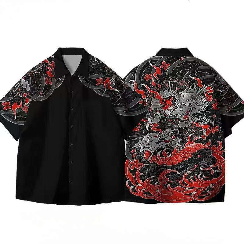 New Men's Clothing In Trend Style, Chinese Printed Short-Sleeve Summer Jacket, Loose-Fitting Shirt, Year Of The Dragon, Ethnic Style Luanyun