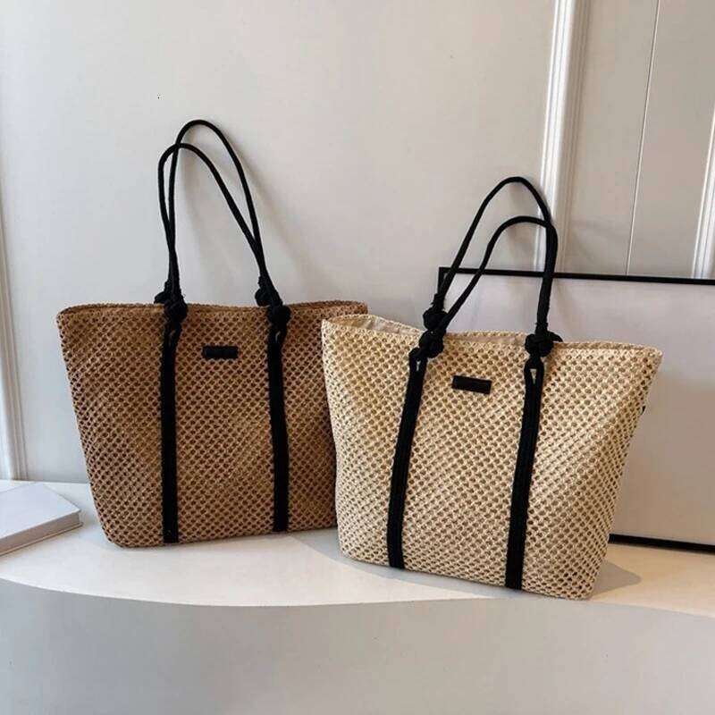 Summer Woven Straw Tote Bag Casual Beach Vacation Women Shoulder Bags Large Capacity Female Handbags Solid Color C260207