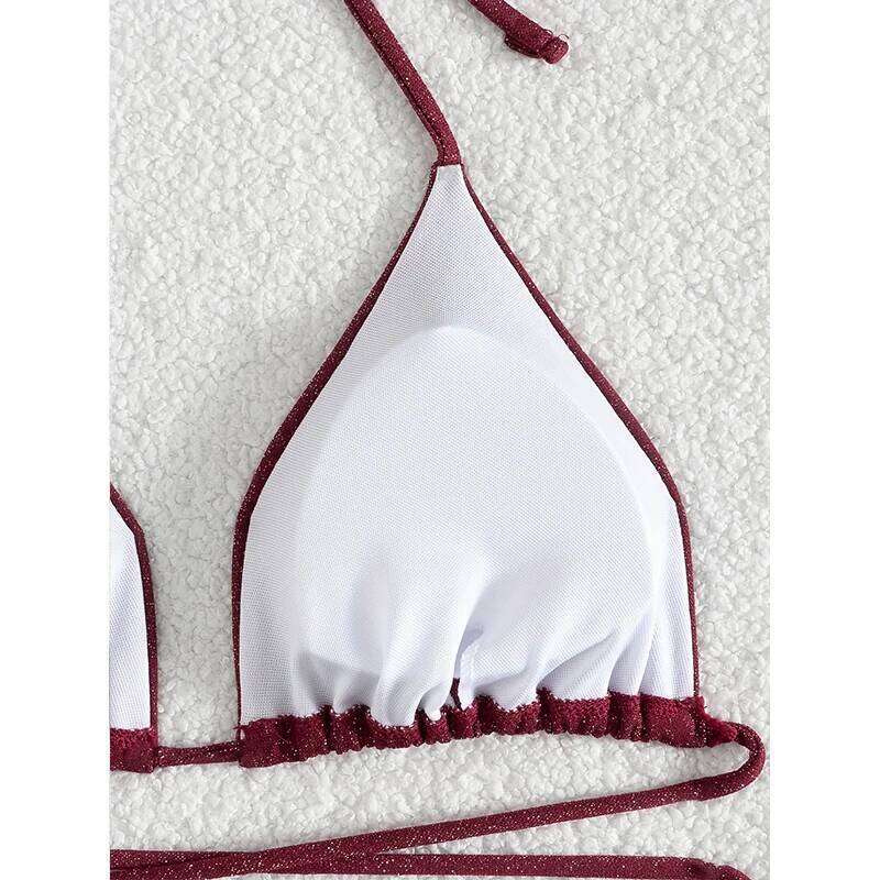FASKOB solid color sexy drawstring women's two-piece 2025 bikini suit summer beach swimsuit C260207