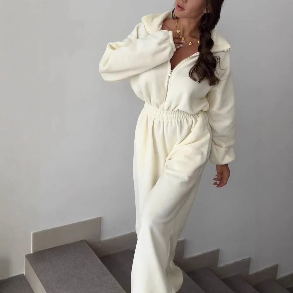 Zekye Woman Clothing Fashion Longsleeved Jumpsuit Womens Casual Semiopen Elastic Waist Elegant 260126
