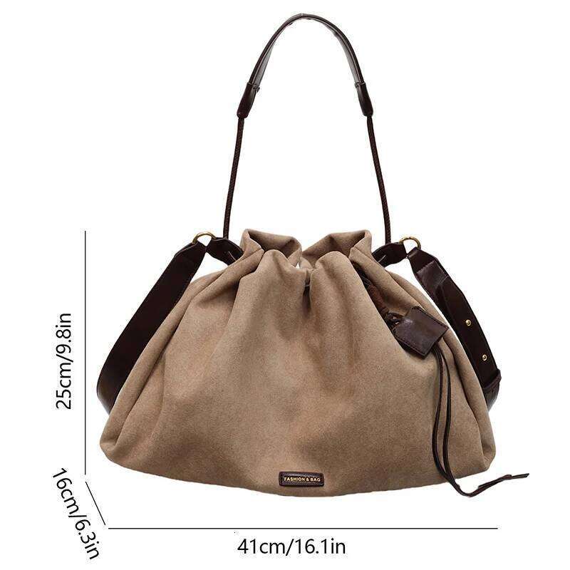 Women's Fashion Tote Large Capacity Rote Faux Suede New Trend Dailiy Commuter Drawstring Design Crossbody Shoulder Bag C260207