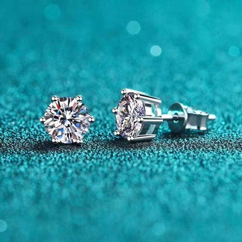 925 Silver 30 Minutes-2 Carat Classic 6 Claws Moissanite Earrings Male Female Hip Hop Rock Birthday Anniversary Gift For Couples