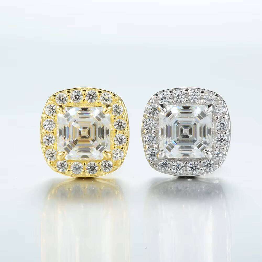 Custom Jewelry 18K Gold Plated 925 Silver Square D Color VVS Asscher Cut Moissanite Fine Stud Earrings For Women