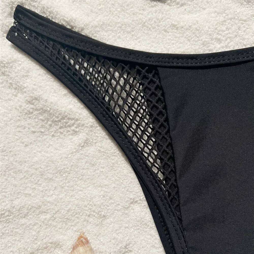 Black Mesh Patchwork Micro Bikini Thong String Halter Swimwear Mini Sexy Swimsuit Women 2025 Hollow Out Bathing Suit Bikinis Set C260207