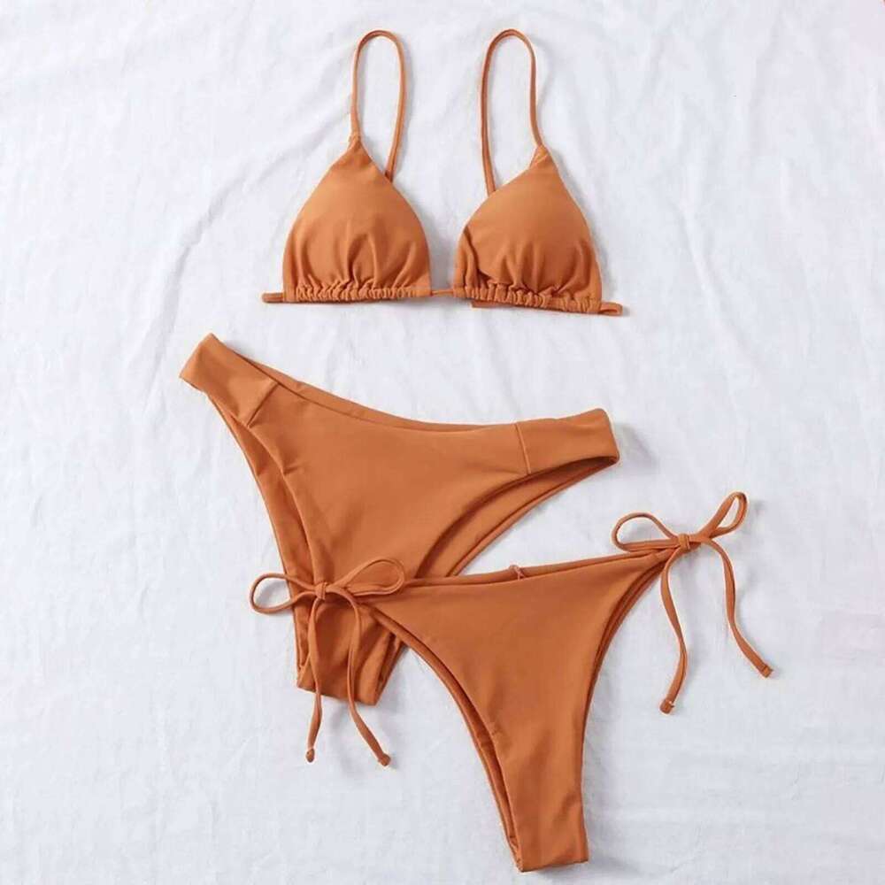 Sexy 3 Pieces Swimwear Women Lace Up Micro Bikini Set Female Solid Low Waist Swimsuit Beachwear Bathing Suit C260207