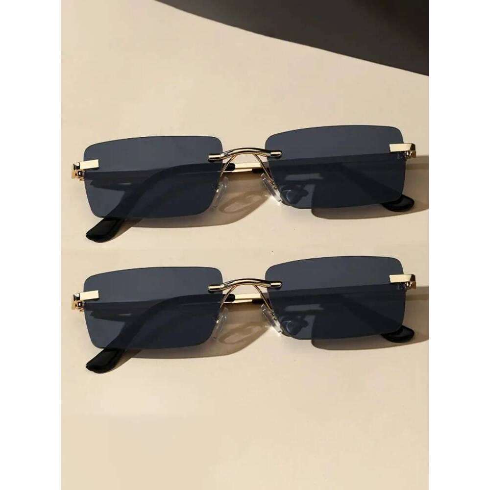 1/2PCS Luxury Fashion Brand Designer Sunglasses Unisex Metal Square Vintage Rimless Glasses For Outdoor Beach Party Eyewear Y260207