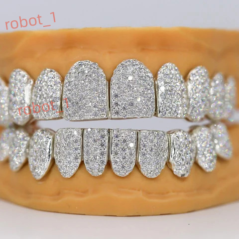 Iced out hip hop moissanite diamond grillz silver brilliance clarity sparkle mens jewelry fashion statement elegant design