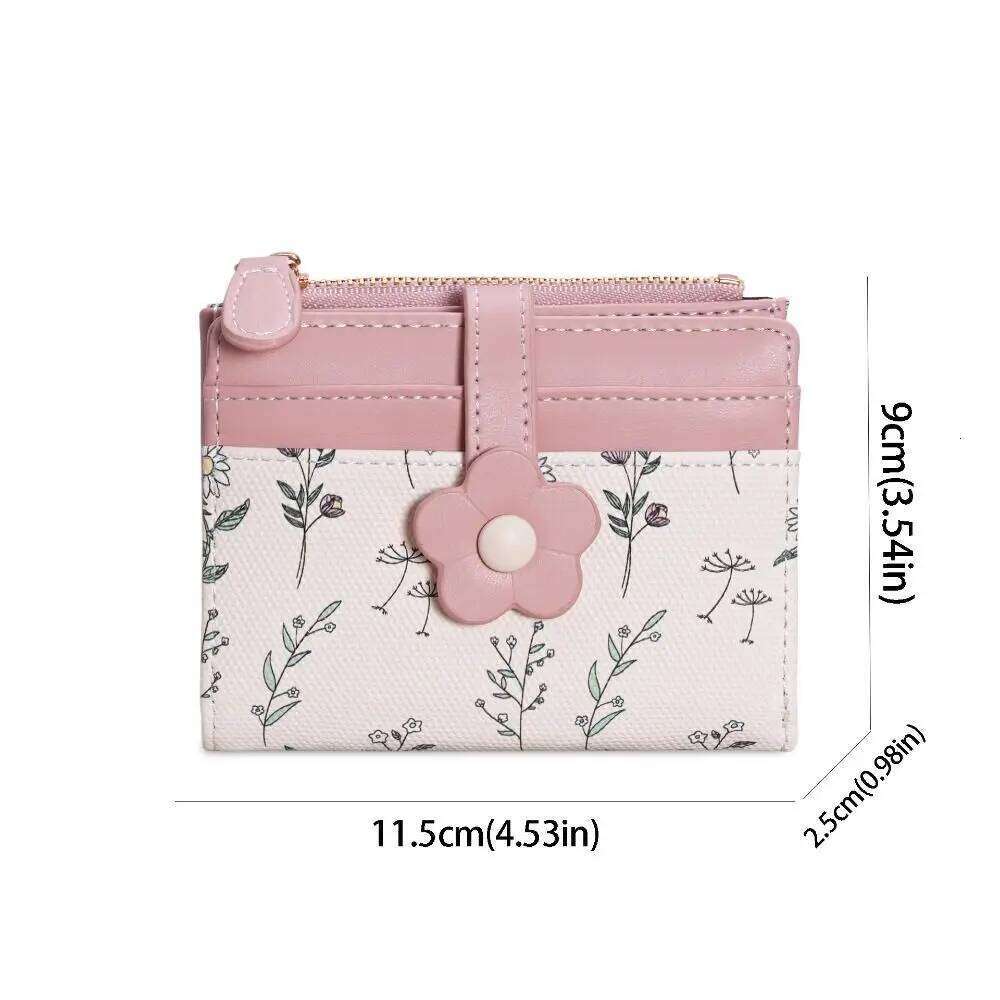 Simple Korean Style Flower Wallet Print Ultra Thin PU Leather Holder Floral Short Clutch Folding Card Bag Travel Y260206