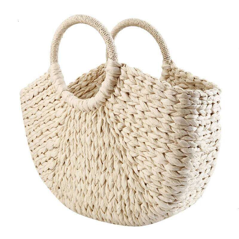 Women New Imitation Straw Handbags Woman Handmade Woven Basket weave For Femme Ladies Simple All-Match Handbag C260207