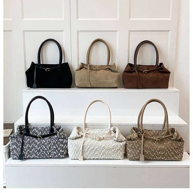 Belt Design Matte Leather Women's Tote Shoulder Bag Suede Velvet Female Underarm Bags Large Capacity Ladies Work Handbags Purse C260207