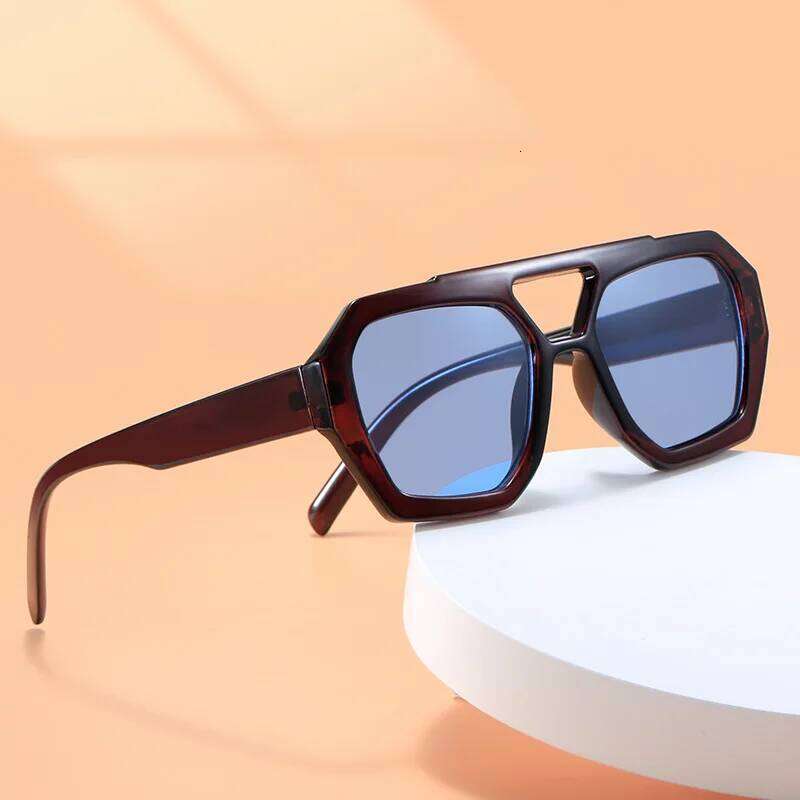 Vintage Square Sunglasses for Women Men Thick Frame Double Bridges Eyewear Female Fashion Chic Polygon Sun Glasses Leopard Blue Y260207
