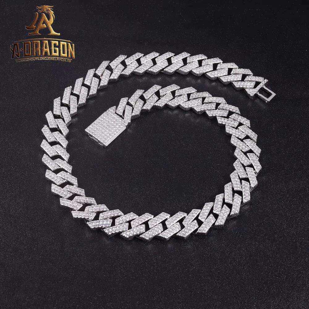 10mm Waterproof Iced Out Prong Set Moissanite Diamond 18 K Gold Plated Cuban Chain Necklace for Boys