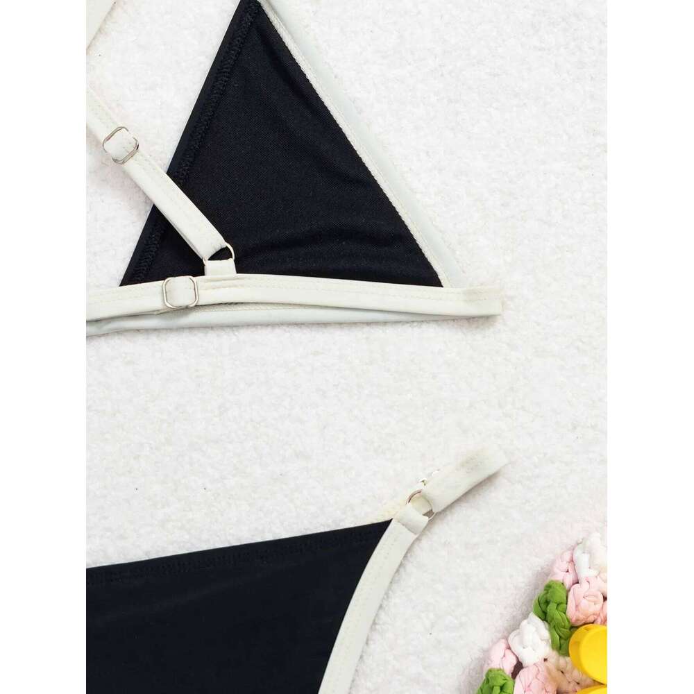 Sexy White Black Patchwork Micro Bikinis Sets Two Pieces Back Cross Swimsuit Brazilian Bathing Swimwear Swimming Suit C260207