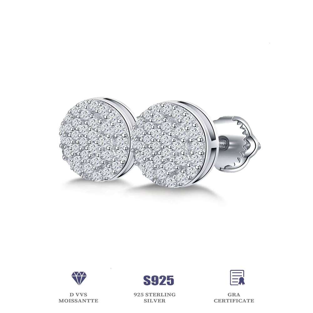 925 Sterling Silver Moissanite Diamond Stud Earrings Classic Style Screw Back With Iced Rhodium Plating Fine Jewelry