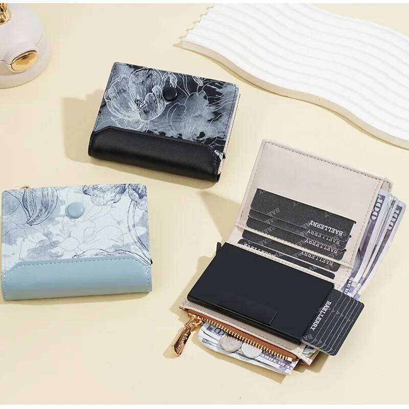 New Multi-Functional Flower Print Small Money Clip Multi-Slot Short ID Wallet For Women Card Holder Y260206