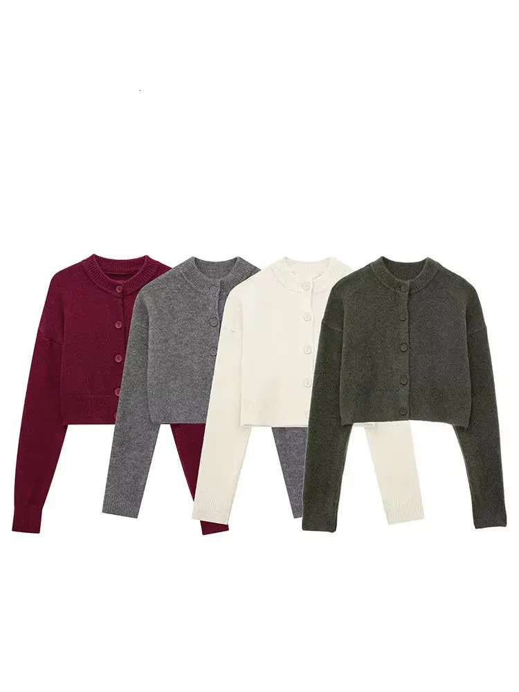 Women Cropped Knit Cardigan Sweater Single Breasted Long Sleeve O Neck Coat Elegant Solid Outerwear Female Chic Top 260122