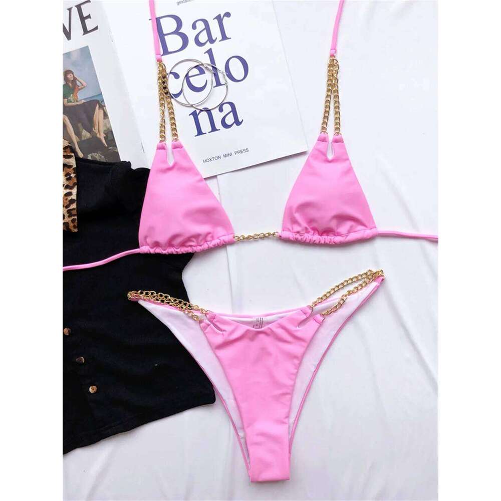Sexy Metal Chains Bikini Extreme String Backless Micro Swimsuit Thongs Swimwear Women Beach Outfit Bathing Suit Bikinis De Mujer C260207