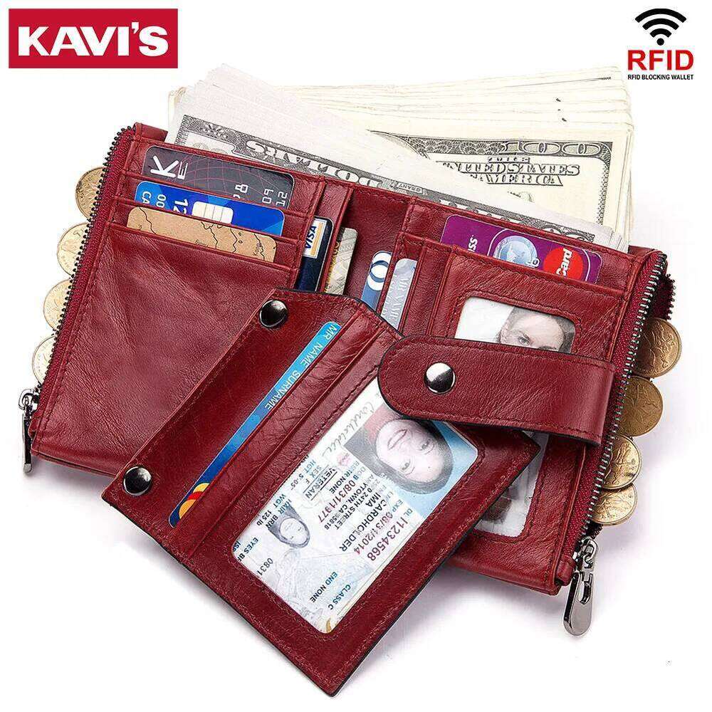 KAVIS 100% Genuine Leather Rfid Wallet Men Crazy Horse Wallets Coin Purse Short Male Money Bag Quality Designer Mini Walet Small Y260206