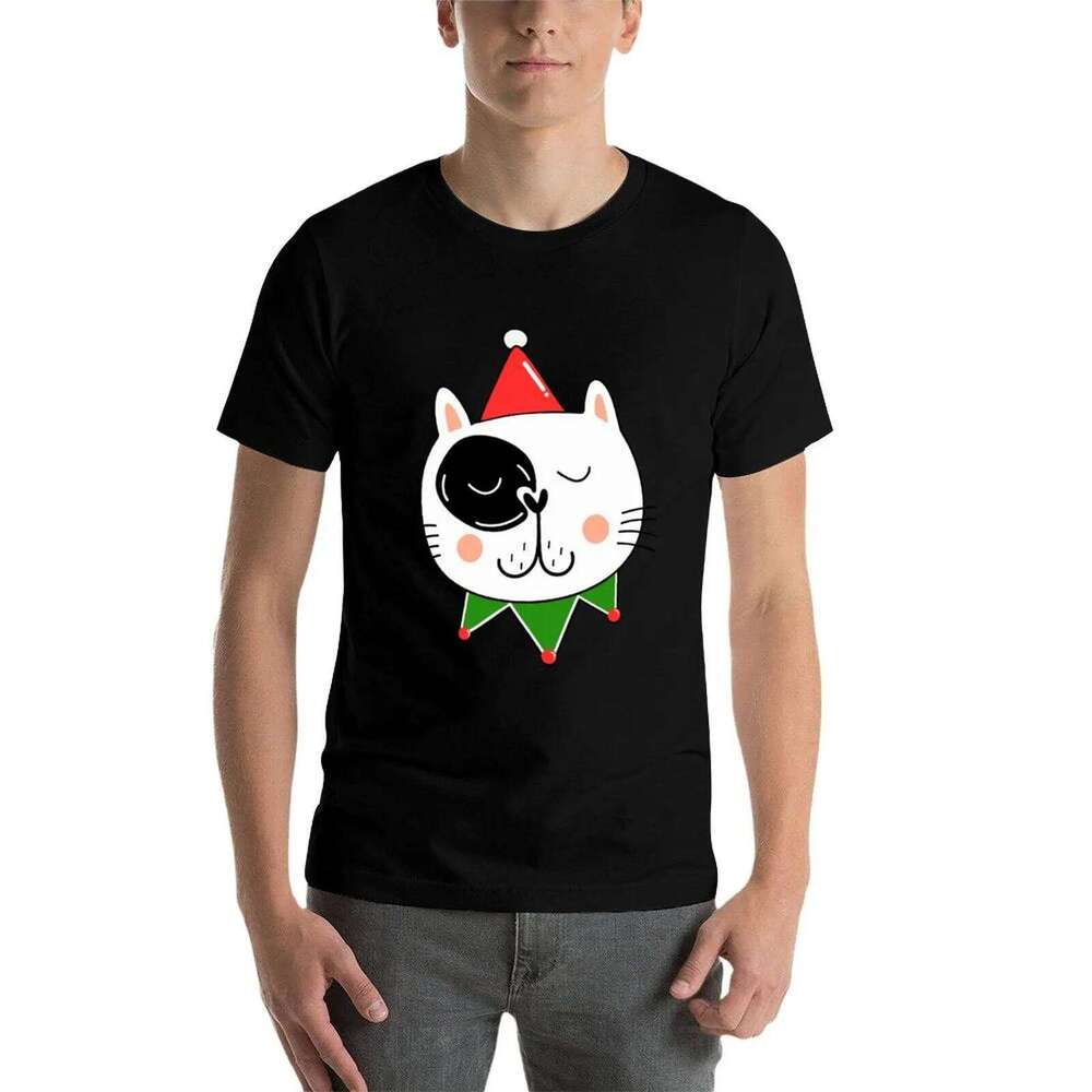 Cute Santa Cat for t shirt man casual T-Shirt C260207