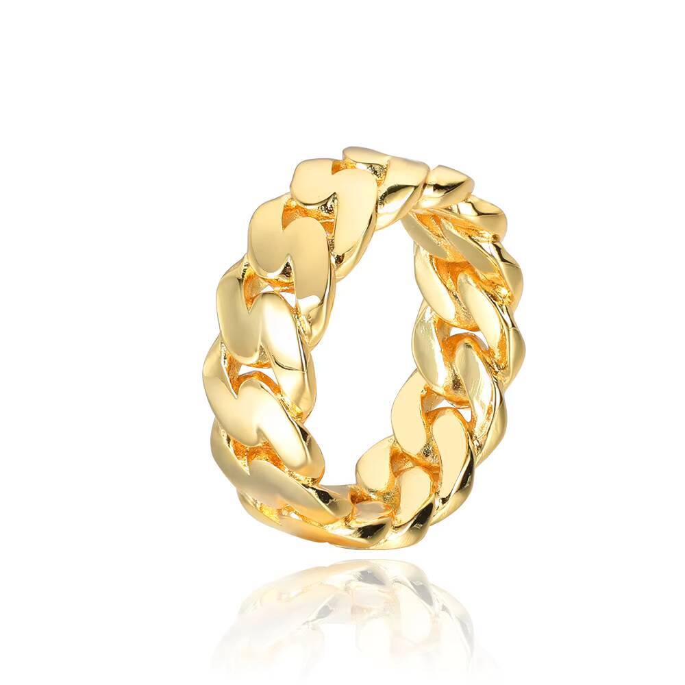 Cross-border European and American hip-hop simple 8mm glossy Cuban chain ring real gold electroplated hipster hiphop mens ring