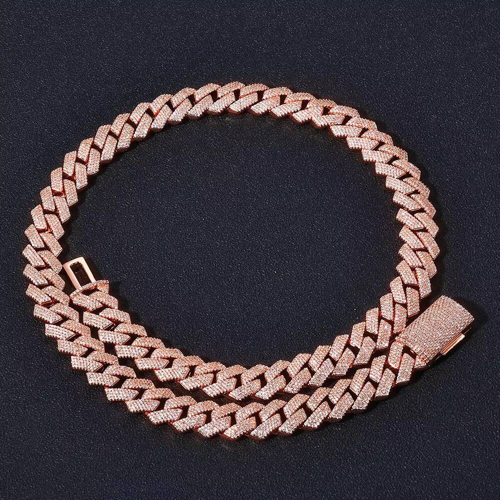 Luxury Hip-Hop Chain Necklace 15mm Wide Box Clasp Micro Pav vvs moissanite Diamond Fork Cuban Chain Rapper Accessories
