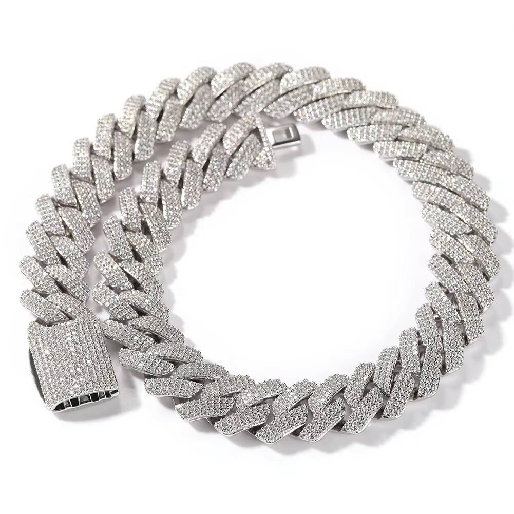 Trendy Rhodium Bling 18k Real Gold Plated vvs moissanite Iced silver Hiphop Jewelry 20mm Heavy Prong Cuban Link Chains